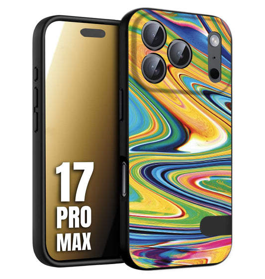 CUSTOMIZZA - Custodia cover nera morbida in tpu compatibile per iPhone 17 PRO MAX colorata fantasia vortice marmo arcobaleno gialla verde blu