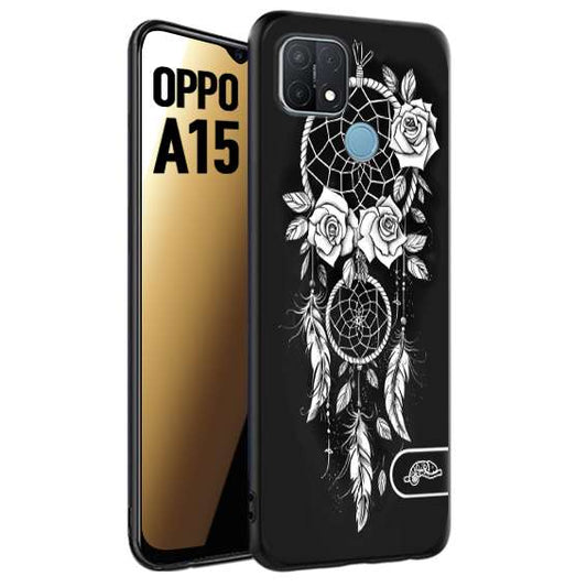 CUSTOMIZZA - Custodia cover nera morbida in tpu compatibile per Oppo A15 acchiappasogni dreamcatcher black and white bianco a rilievo disegnato tattoo tatuaggio