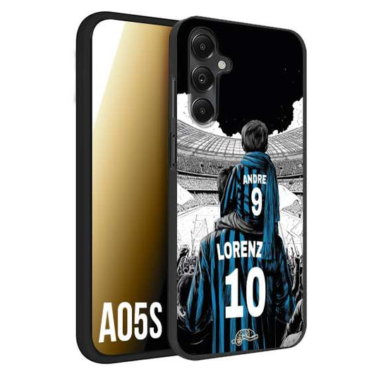 CUSTOMIZZA - Custodia cover nera morbida in tpu compatibile per Samsung A05S personalizzata calcio football padre e figlio calciatori nerazzurra