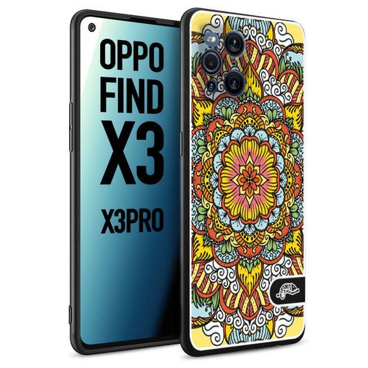 CUSTOMIZZA - Custodia cover nera morbida in tpu compatibile per Oppo Find X3 - Find X3 Pro 5G mandala colorato fiore nuvole arancione