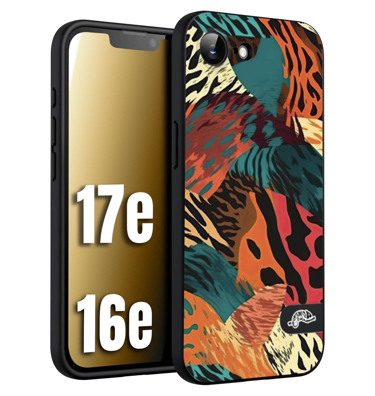 CUSTOMIZZA - Custodia cover nera morbida in tpu compatibile per iPhone 16E - 17E leopardato tigrato tiger colorata summer arancio verde fucsia