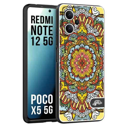 CUSTOMIZZA - Custodia cover nera morbida in tpu compatibile per Xiaomi Redmi Note 12 5G - POCO X5 5G mandala colorato fiore nuvole arancione