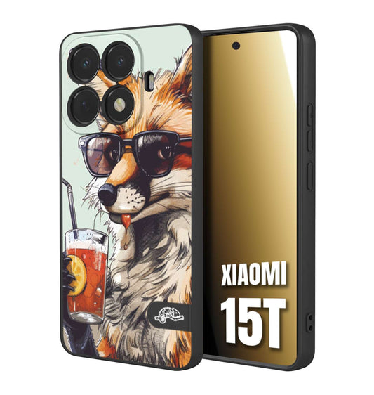 CUSTOMIZZA - Custodia cover nera morbida in tpu compatibile per Xiaomi 15T estate disegnata cocktails animali simpatici fox volpe negroni