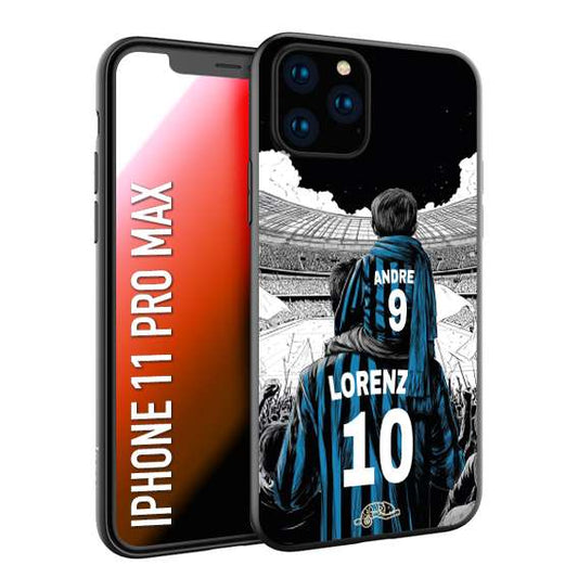 CUSTOMIZZA - Custodia cover nera morbida in tpu compatibile per iPhone 11 PRO MAX personalizzata calcio football padre e figlio calciatori nerazzurra