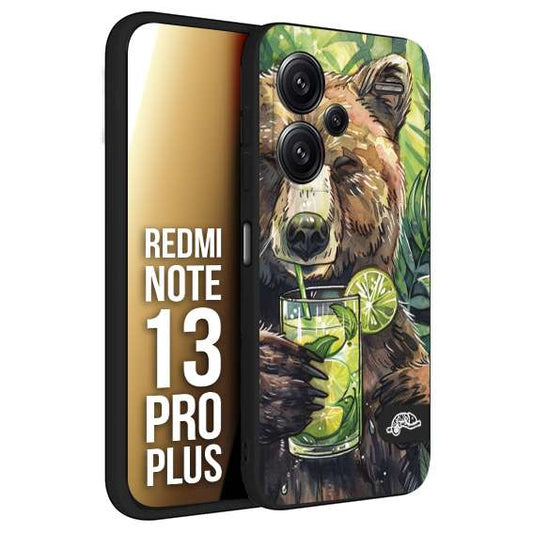 CUSTOMIZZA - Custodia cover nera morbida in tpu compatibile per Xiaomi Redmi Note 13 PRO PLUS fiori estate disegnata cocktails animali simpatici orso bear negroni