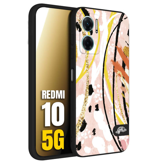 CUSTOMIZZA - Custodia cover nera morbida in tpu compatibile per Xiaomi Redmi 10 5G fiori astratti donna zebrato leopardato fantasia dorata gialla rosa colorata