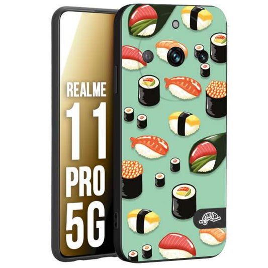 CUSTOMIZZA - Custodia cover nera morbida in tpu compatibile per Oppo Realme 11 PRO 5G sushi disegni giapponese nighiri acquamarina verde