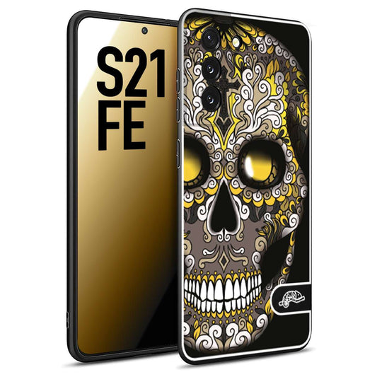 CUSTOMIZZA - Custodia cover nera morbida in tpu compatibile per Samsung S21 FE effetto marmo marble verde green venature dorato pietra