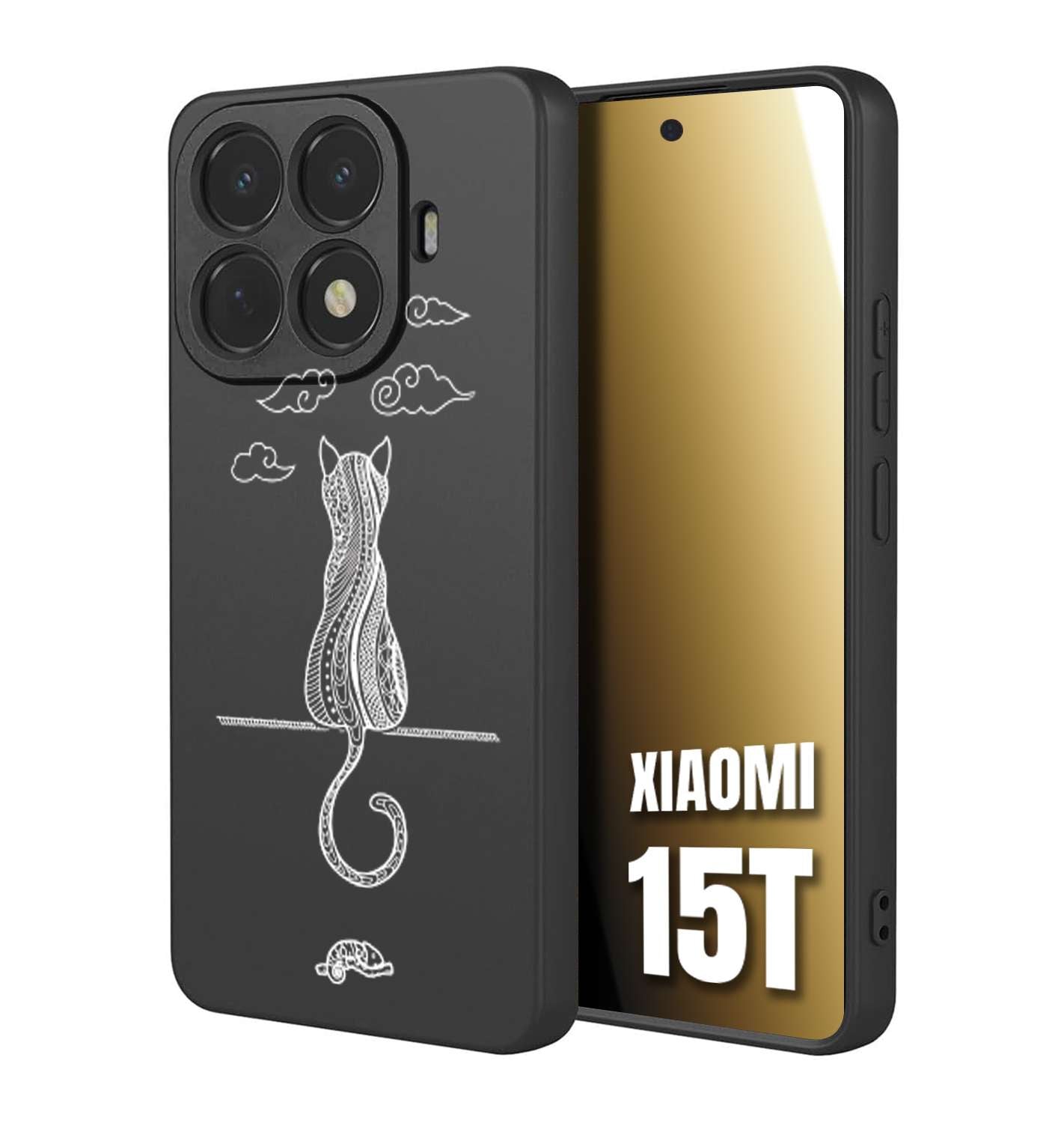 CUSTOMIZZA - Custodia cover nera morbida in tpu compatibile per Xiaomi 15T gatto mandala stilizzato gattino a rilievo soft touch donna bianca