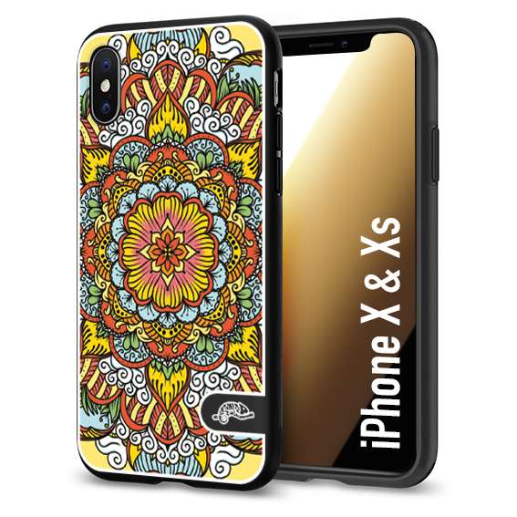 CUSTOMIZZA - Custodia cover nera morbida in tpu compatibile per iPhone X - Xs mandala colorato fiore nuvole arancione