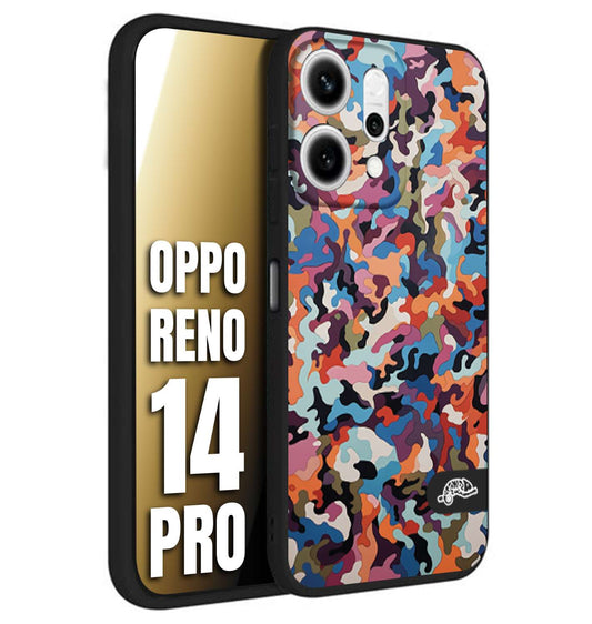 CUSTOMIZZA - Custodia cover nera morbida in tpu compatibile per Oppo Reno 14 PRO camouflage mimetico militare moderno blu arancio rosa