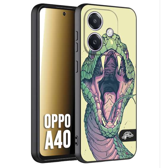 CUSTOMIZZA - Custodia cover nera morbida in tpu compatibile per Oppo A40 snake yellow green serpente tatuaggio tattoo disegnato a mano