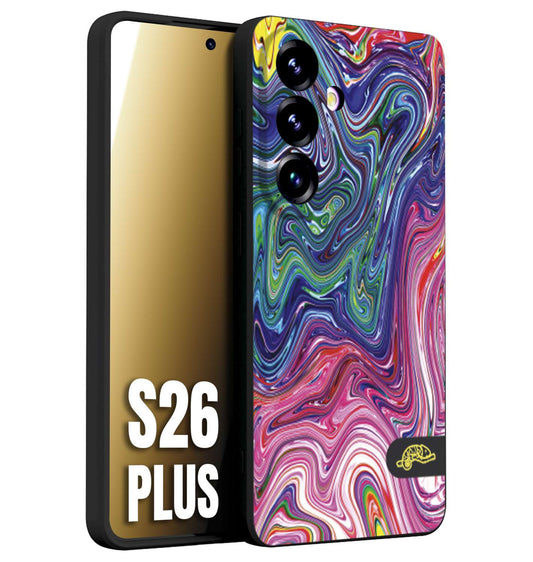 CUSTOMIZZA - Custodia cover nera morbida in tpu compatibile per Samsung S26 PLUS colorata fantasia vortice marmo arcobaleno rosa blu fucsia