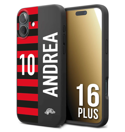 CUSTOMIZZA - Custodia cover nera morbida in tpu compatibile per iPhone 16 PLUS personalizzata calcio football nome e numero calciatori rossonera