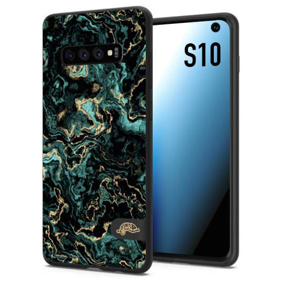 CUSTOMIZZA - Custodia cover nera morbida in tpu compatibile per Samsung S10 effetto marmo marble verde green venature dorato pietra