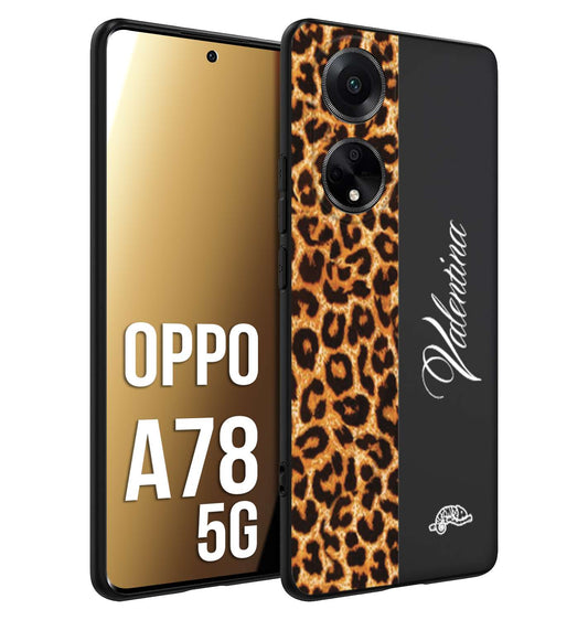 CUSTOMIZZA - Custodia cover nera morbida in tpu compatibile per Oppo A78 5G custom nome scritta leopardato maculato donna marrone leopard