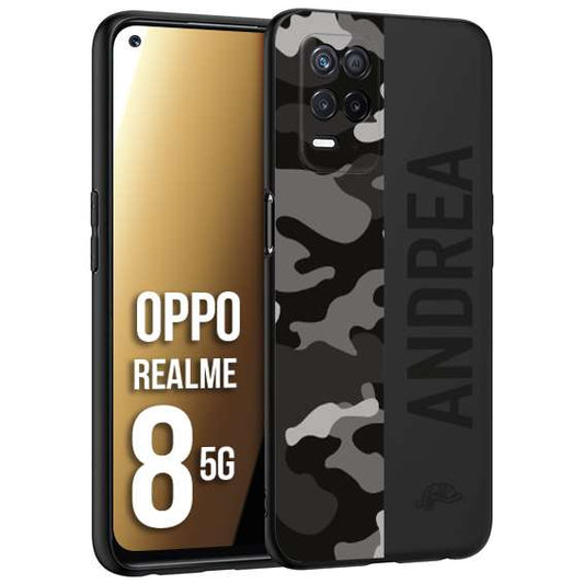 CUSTOMIZZA - Custodia cover nera morbida in tpu compatibile per Oppo Realme 8 5G camouflage mimetico militare personalizzata nome