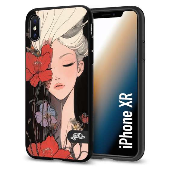 CUSTOMIZZA - Custodia cover nera morbida in tpu compatibile per iPhone XR woman flower Fantasia Floreale Design Donna e Fiori, Retro Artistico