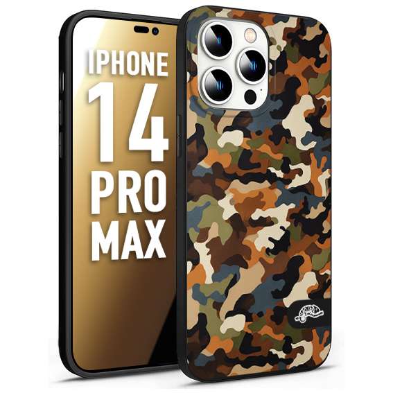 CUSTOMIZZA - Custodia cover nera morbida in tpu compatibile per iPhone 14 PRO MAX camouflage mimetico militare moderno blu marrone beige