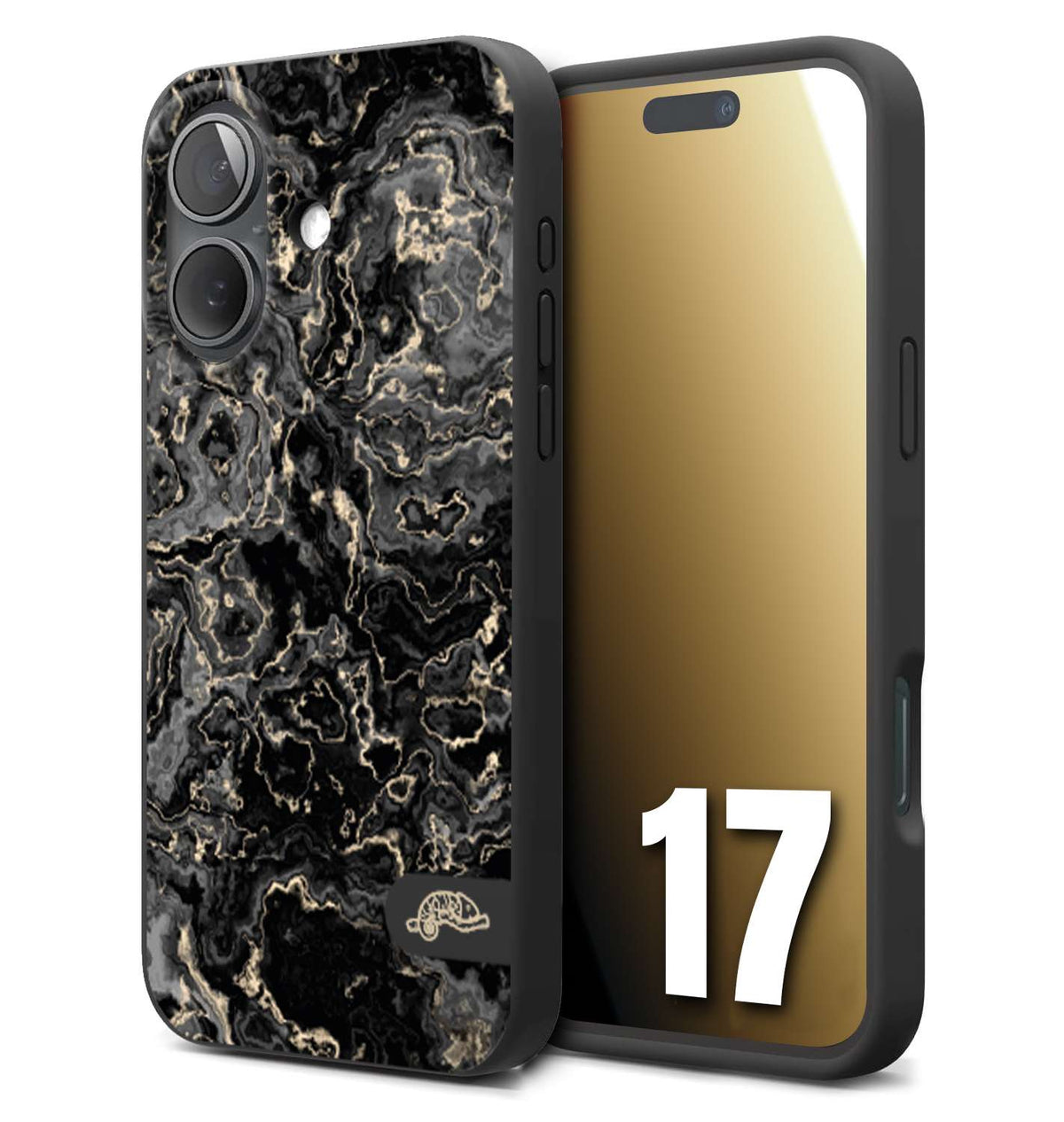CUSTOMIZZA - Custodia cover nera morbida in tpu compatibile per iPhone 17 effetto marmo marble nero black venature dorato pietra