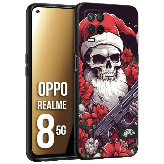 CUSTOMIZZA - Custodia cover nera morbida in tpu compatibile per Oppo Realme 8 5G teschio natale santa claus fiori tattoo disegnato