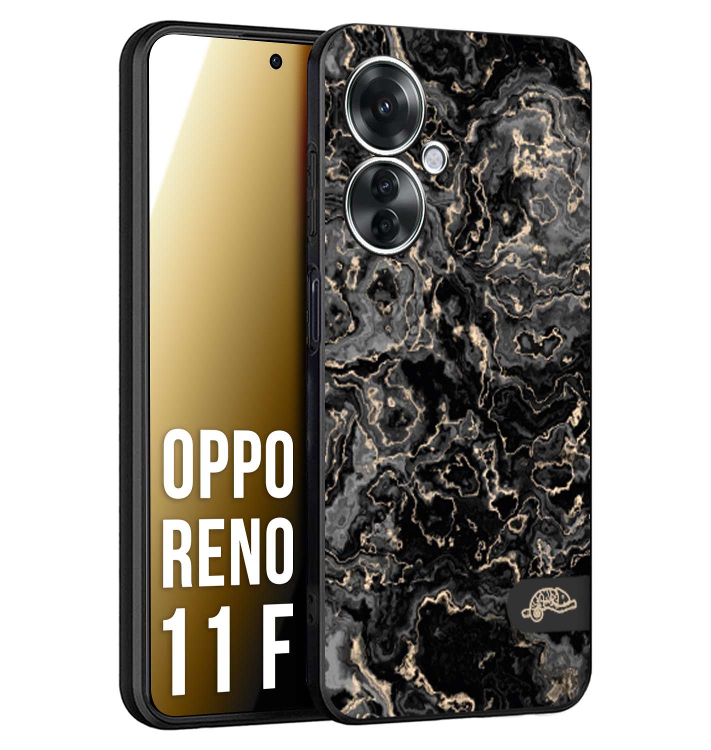 CUSTOMIZZA - Custodia cover nera morbida in tpu compatibile per Oppo Reno 11 F 5G effetto marmo marble nero black venature dorato pietra