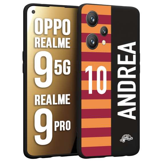 CUSTOMIZZA - Custodia cover nera morbida in tpu compatibile per Oppo Realme 9 5G - 9 PRO personalizzata calcio football nome e numero calciatori giallo rossi