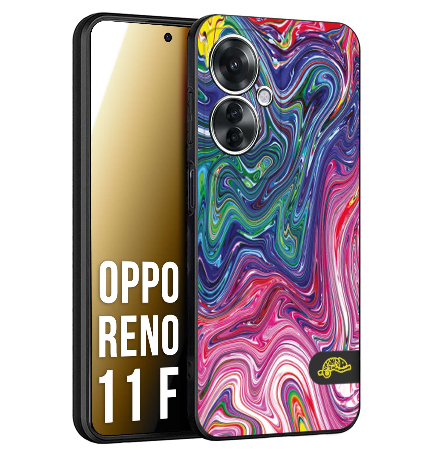 CUSTOMIZZA - Custodia cover nera morbida in tpu compatibile per Oppo Reno 11 F 5G colorata fantasia vortice marmo arcobaleno rosa blu fucsia