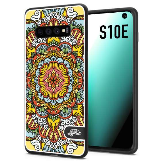 CUSTOMIZZA - Custodia cover nera morbida in tpu compatibile per Samsung S10E mandala colorato fiore nuvole arancione