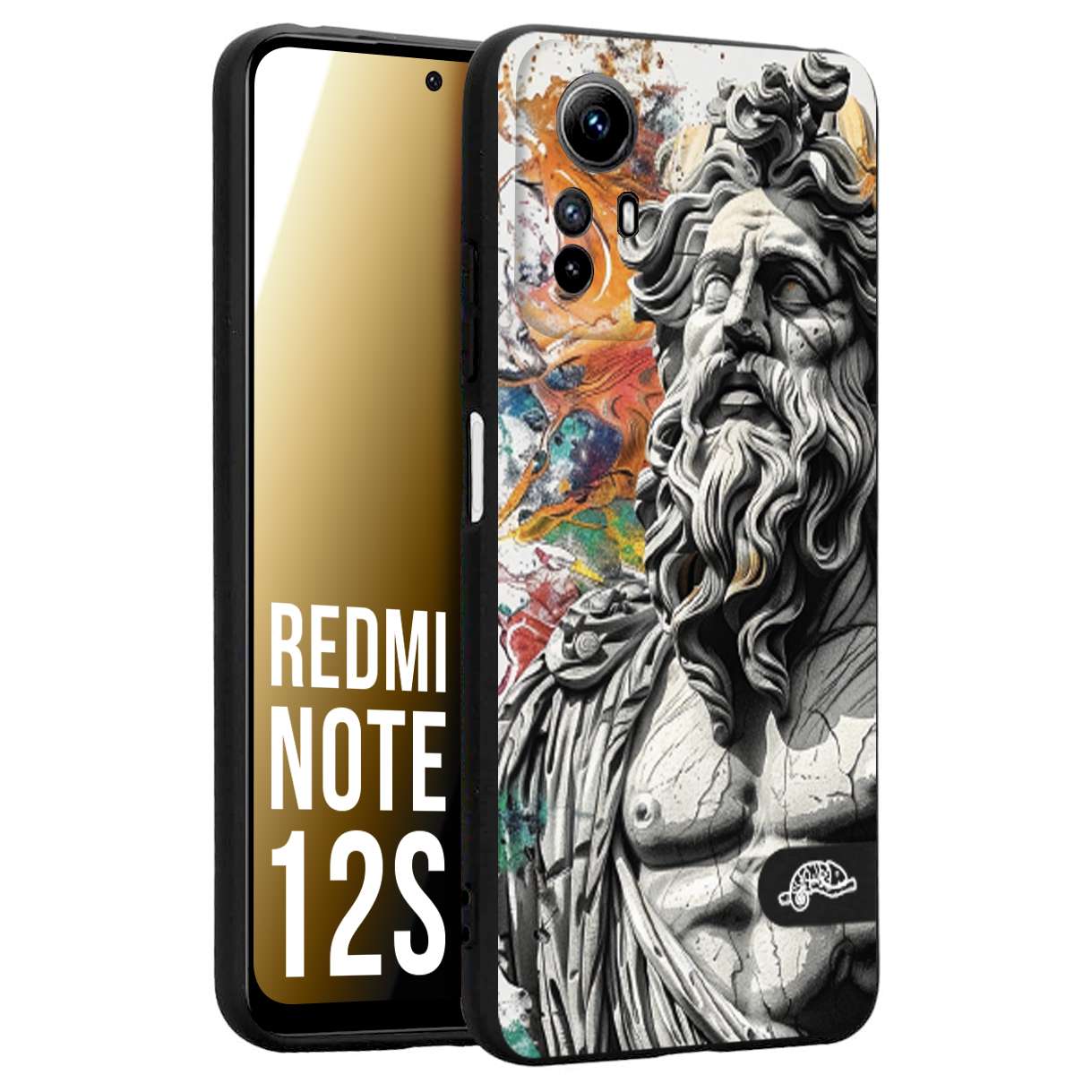 CUSTOMIZZA - Custodia cover nera morbida in tpu compatibile per Xiaomi Redmi Note 12S statua colorata moderna antico tattoo splash color