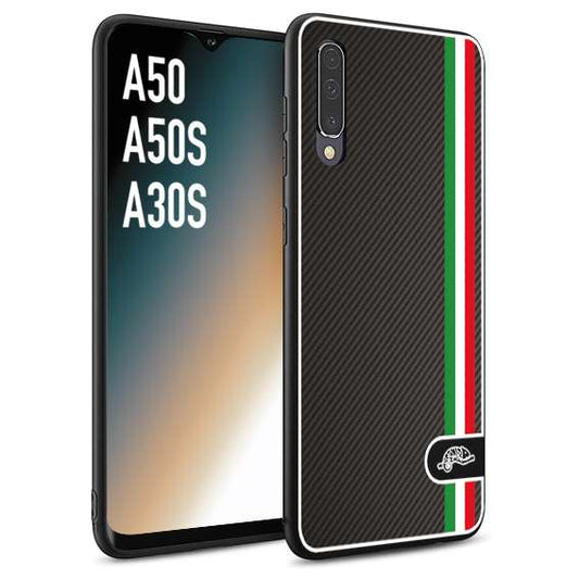 CUSTOMIZZA - Custodia cover nera morbida in tpu compatibile per Samsung A50 - A50S - A30S effetto fibra di carbonio bandiera Italia made in Italy