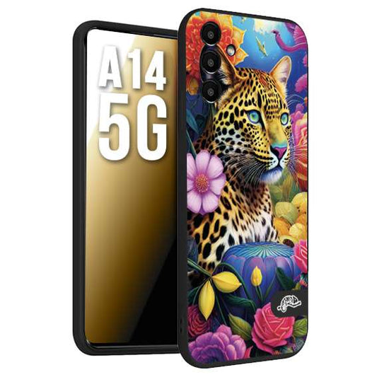 CUSTOMIZZA - Custodia cover nera morbida in tpu compatibile per Samsung A14 5G astratti donna flower fantasia leopardo ghepardo animali colorati