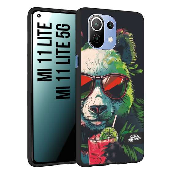 CUSTOMIZZA - Custodia cover nera morbida in tpu compatibile per Xiaomi Mi 11 Lite / Mi 11 Lite 5G estate disegnata cocktails animali simpatici panda mojito