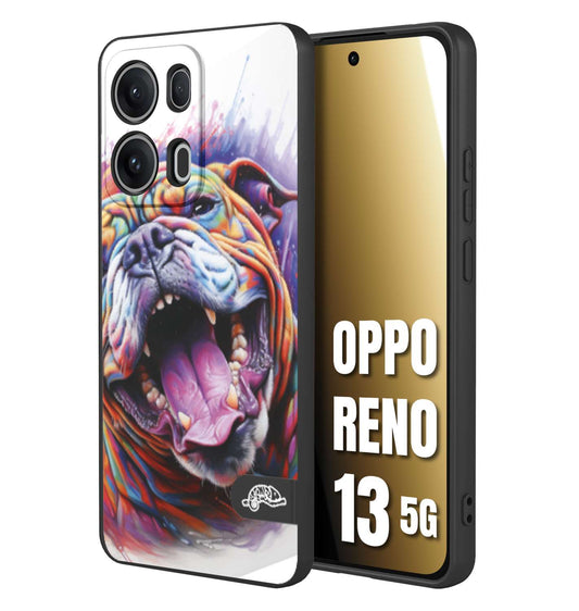 CUSTOMIZZA - Custodia cover nera morbida in tpu compatibile per Oppo Reno 13 5G animali color bulldog cane dog colori vibranti disegnato schizzo