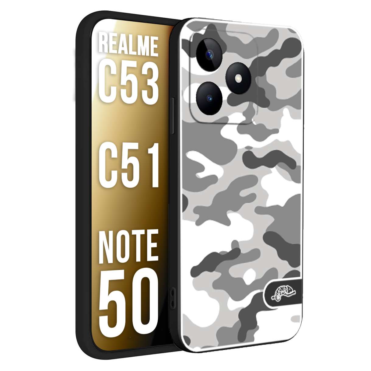 CUSTOMIZZA - Custodia cover nera morbida in tpu compatibile per Oppo Realme C53 - C51 - NOTE 50 camouflage mimetico militare bianco white