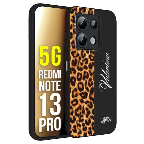 CUSTOMIZZA - Custodia cover nera morbida in tpu compatibile per Xiaomi Redmi Note 13 PRO 5G custom nome scritta leopardato maculato donna marrone leopard