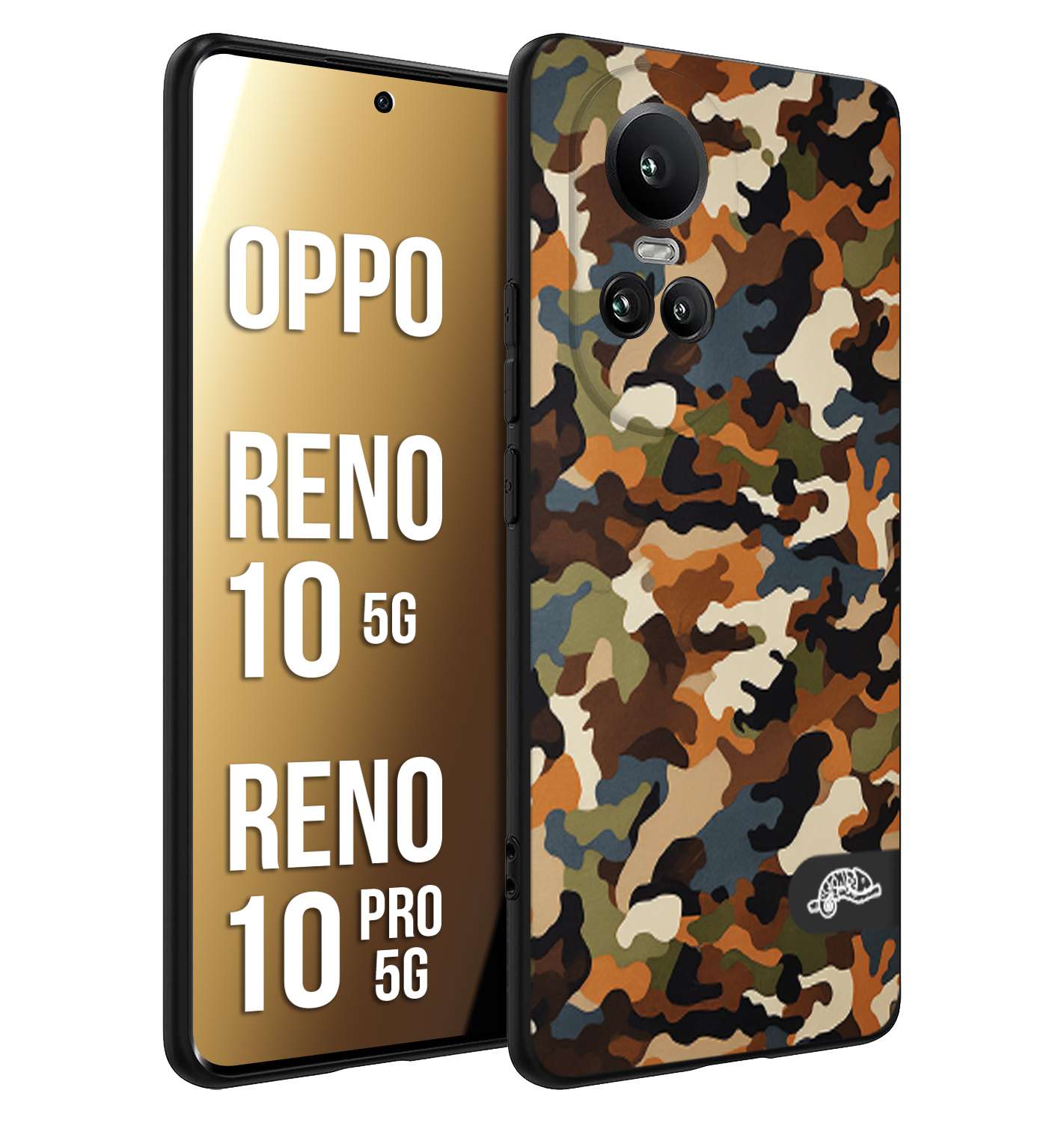 CUSTOMIZZA - Custodia cover nera morbida in tpu compatibile per Oppo Reno 10 5G - 10 PRO 5G camouflage mimetico militare moderno blu marrone beige