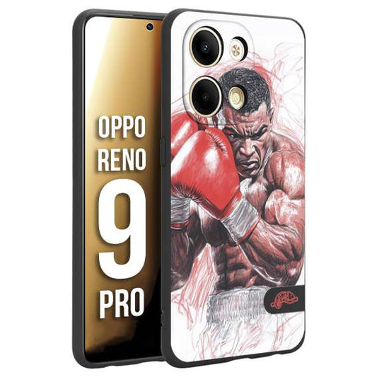 CUSTOMIZZA - Custodia cover nera morbida in tpu compatibile per Oppo Reno 9 PRO pugilato pugili disegno tattoo guantoni boxer pesi massimi iron mike