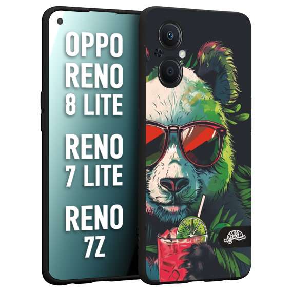 CUSTOMIZZA - Custodia cover nera morbida in tpu compatibile per Oppo Reno 7 Lite - 8 Lite - 7Z estate disegnata cocktails animali simpatici panda mojito