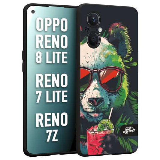 CUSTOMIZZA - Custodia cover nera morbida in tpu compatibile per Oppo Reno 7 Lite - 8 Lite - 7Z estate disegnata cocktails animali simpatici panda mojito