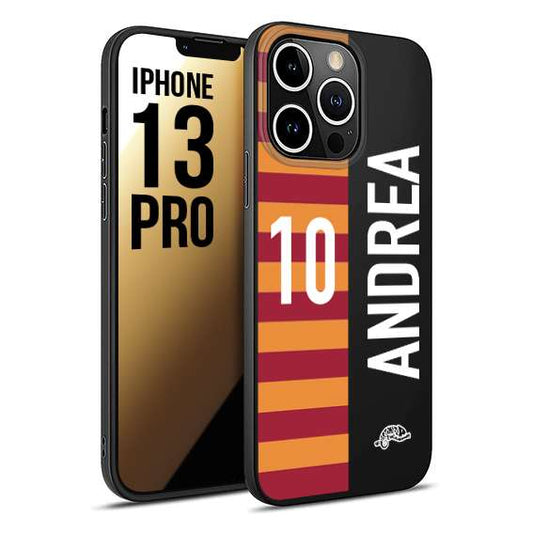 CUSTOMIZZA - Custodia cover nera morbida in tpu compatibile per iPhone 13 PRO personalizzata calcio football nome e numero calciatori giallo rossi