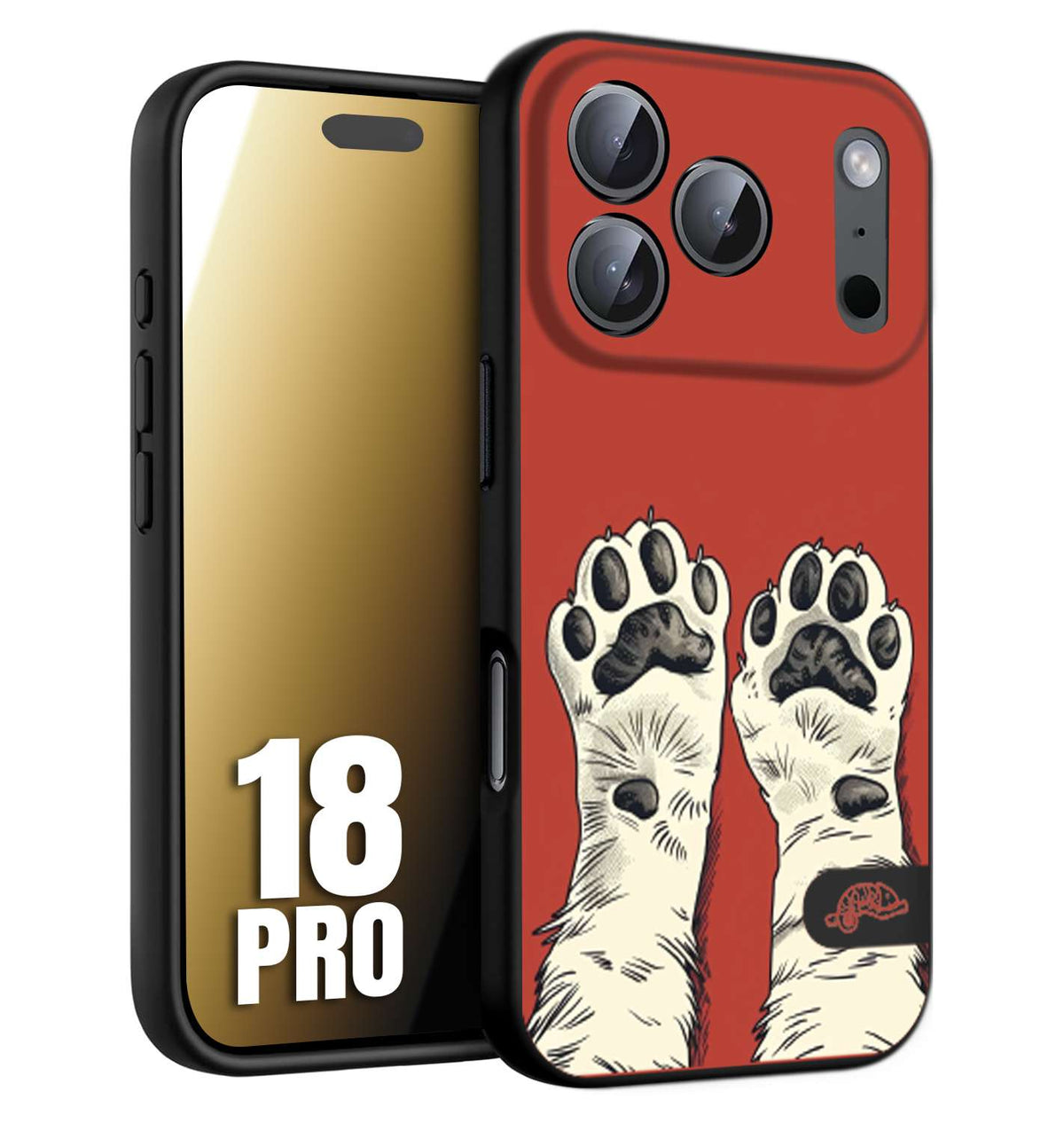 CUSTOMIZZA - Custodia cover nera morbida in tpu compatibile per iPhone 18 PRO zampe di gatto cat paws rossa red disegnata fumetto cartoon