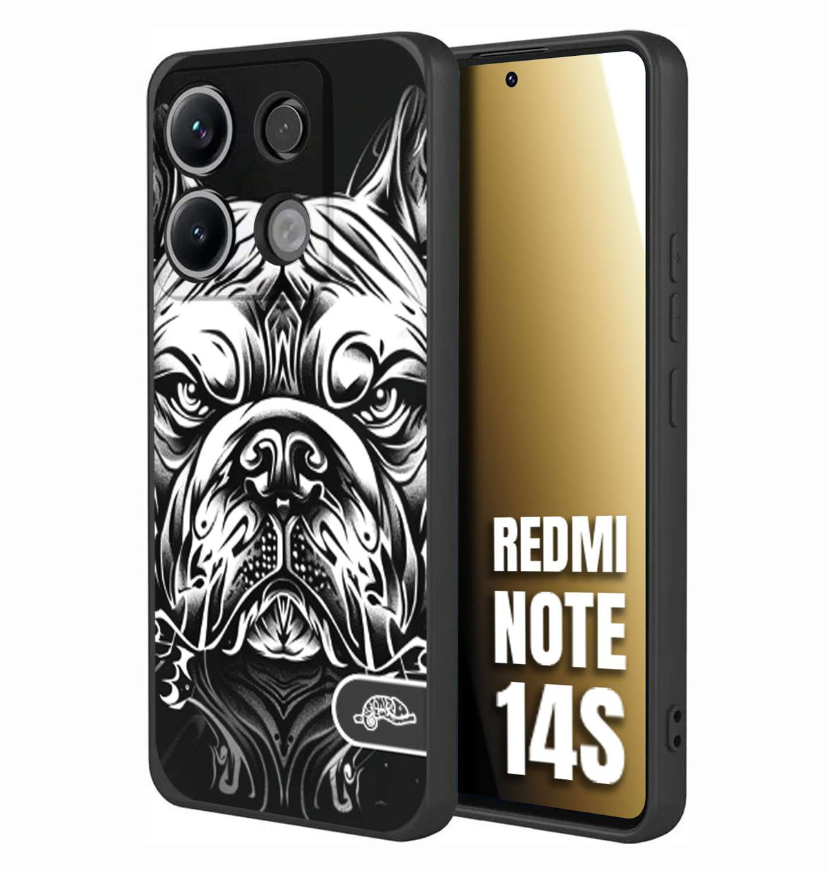 CUSTOMIZZA - Custodia cover nera morbida in tpu compatibile per Xiaomi Redmi Note 14S bulldog bianco a rilievo disegnato tattoo tatuaggio