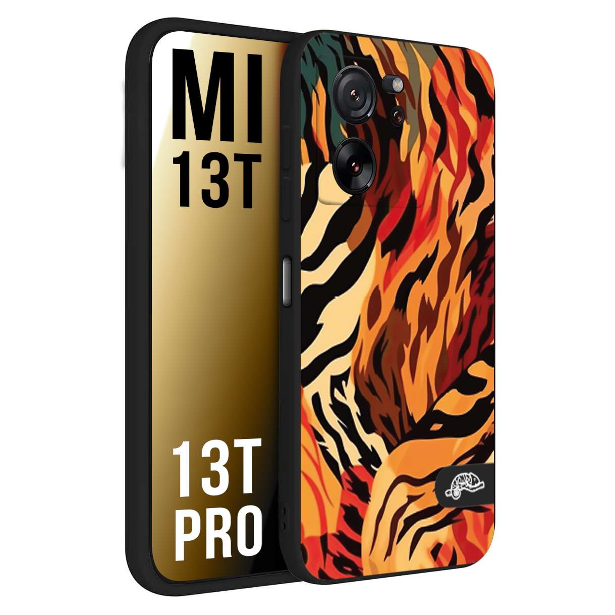 CUSTOMIZZA - Custodia cover nera morbida in tpu compatibile per Xiaomi 13T - 13T PRO leopardato maculato tigrato tiger colorata gialla rossa arancio