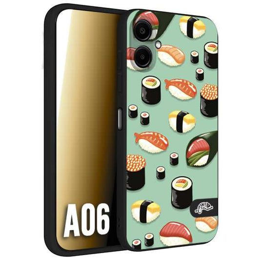 CUSTOMIZZA - Custodia cover nera morbida in tpu compatibile per Samsung A06 sushi disegni giapponese nighiri acquamarina verde