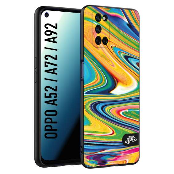 CUSTOMIZZA - Custodia cover nera morbida in tpu compatibile per Oppo A52 - A72 - A92 colorata fantasia vortice marmo arcobaleno gialla verde blu