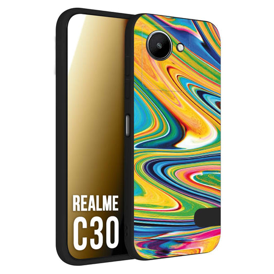 CUSTOMIZZA - Custodia cover nera morbida in tpu compatibile per Oppo Realme C30 colorata fantasia vortice marmo arcobaleno gialla verde blu