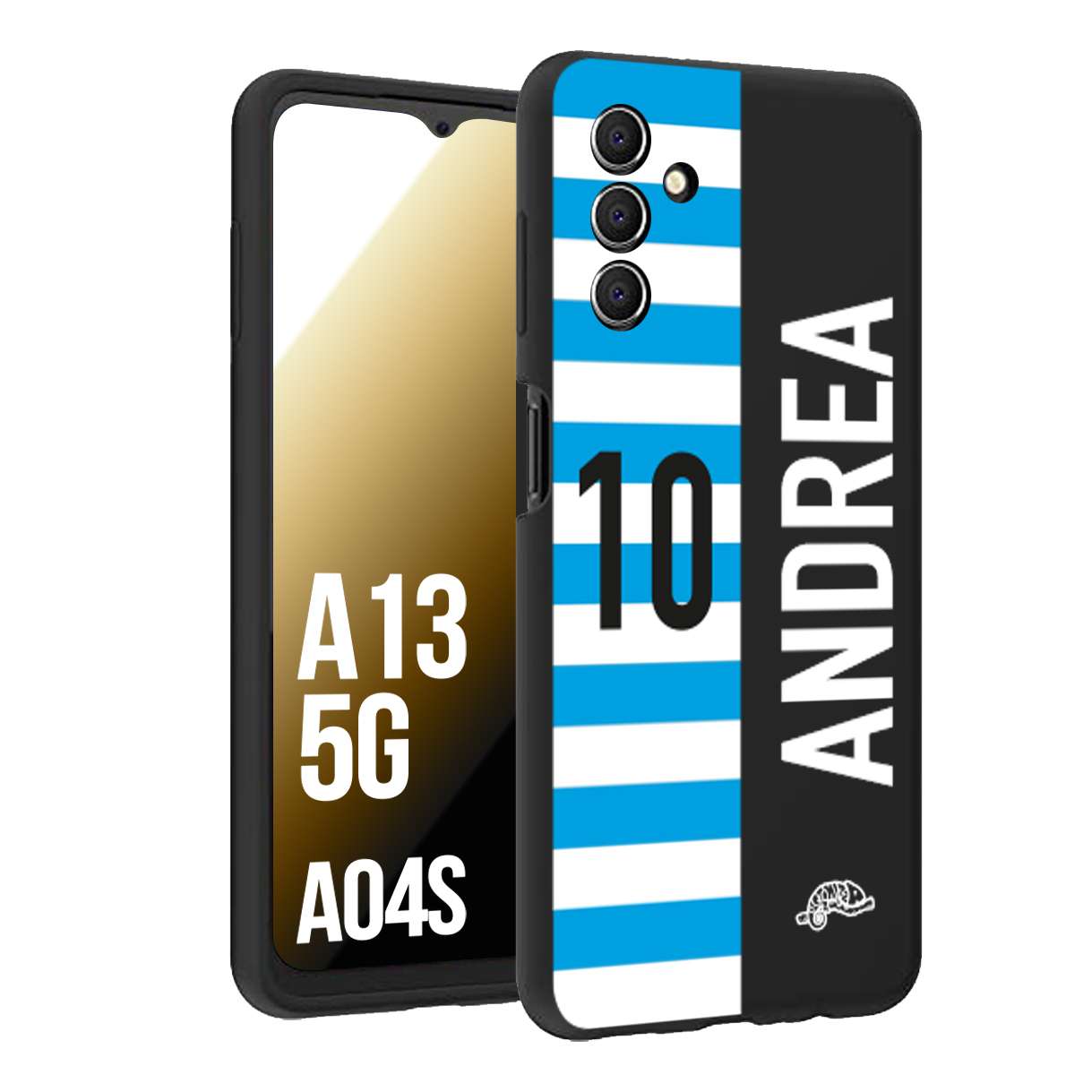 CUSTOMIZZA - Custodia cover nera morbida in tpu compatibile per Samsung A04S - A13 5G personalizzata calcio football nome e numero calciatori biancazzurri