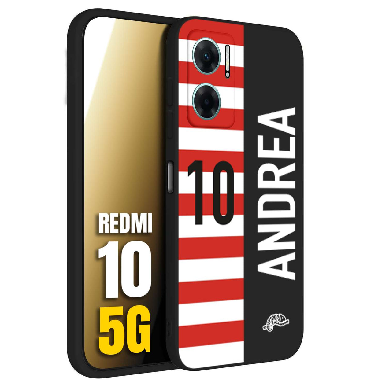 CUSTOMIZZA - Custodia cover nera morbida in tpu compatibile per Xiaomi Redmi 10 5G personalizzata calcio football nome e numero calciatori bianco rossa