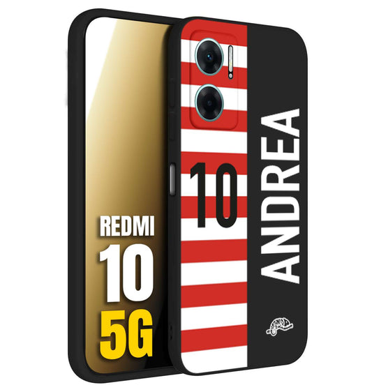 CUSTOMIZZA - Custodia cover nera morbida in tpu compatibile per Xiaomi Redmi 10 5G personalizzata calcio football nome e numero calciatori bianco rossa